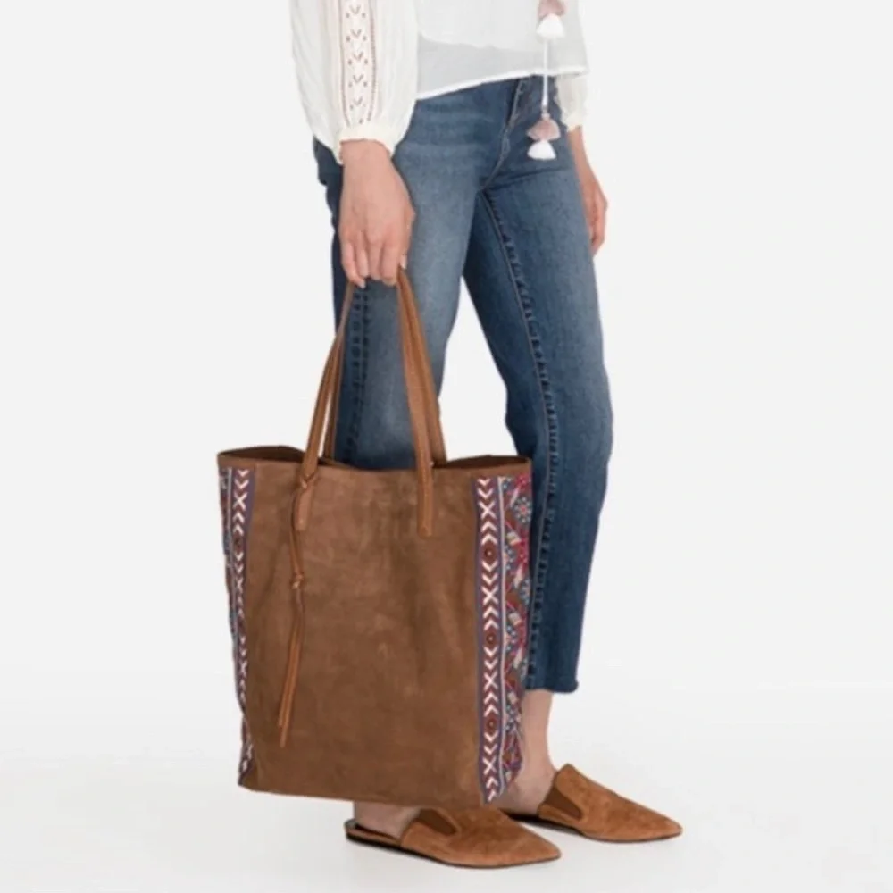 Johnny Was Tote Handbag Lola Embroidered Soft Leather